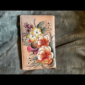 Flower leather hand painted wallet by Anna.